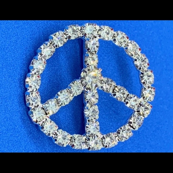 Peace Sign belt buckle slider crystal silver round - Picture 3 of 8